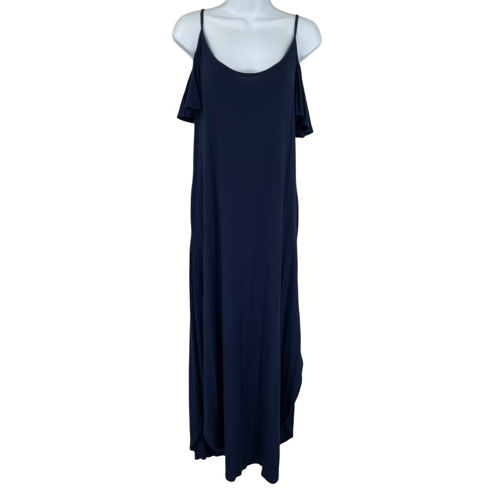 White Mark Navy Cold Shoulder Ruffle Maxi Dress Womens XL Flowy Casual Sundress